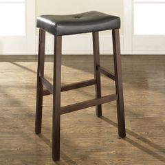 (Set of 2) Upholstered Saddle Seat Bar Stool in Vintage Mahogany Finish with 29 Inch Seat Height - Crosley Furniture - CF500229-MA