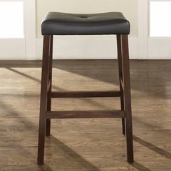 (Set of 2) Upholstered Saddle Seat Bar Stool in Vintage Mahogany Finish with 29 Inch Seat Height - Crosley Furniture - CF500229-MA