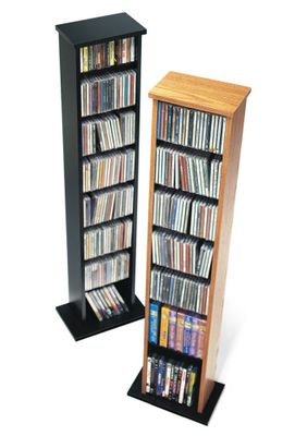 Slim Multimedia Storage Tower in Oak/Black - Prepac Furniture - OMA-0160