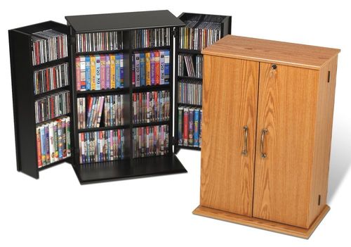 Small Locking Media Storage Cabinet in Oak/Black - Prepac Furniture - OVS-0136