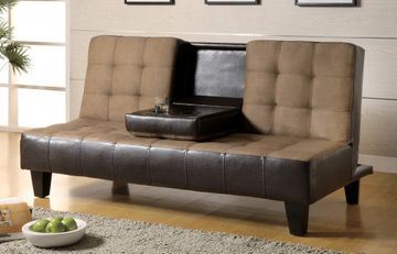 Sofa Bed in Tan Microfiber / Dark Brown Vinyl - Coaster - 300237
