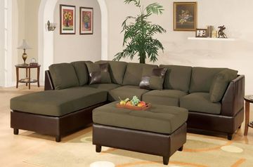 Sofa Sectional Set (Reversible) with Ottoman in Sage - F7620