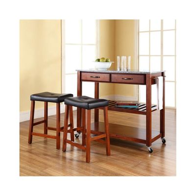 Solid Granite Top Classic Cherry Kitchen Cart / Island with 24