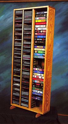 Solid Oak Storage Tower for CD's and VHS Tapes - 312-4CD/VHS