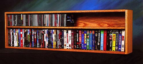 Solid Oak Wall or Shelf Mount CD and DVD Combination Rack - 211-4W
