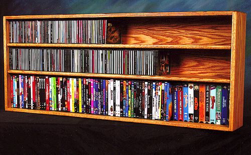 Solid Oak Wall or Shelf Mount CD / DVD / VHS Storage Cabinet - 312-4W