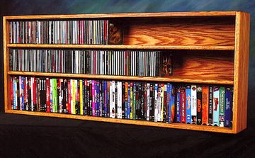Solid Oak Wall or Shelf Mount CD / DVD / VHS Storage Cabinet - 312-4W