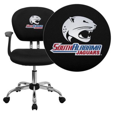 South Alabama Jaguars Embroidered Black Mesh Task Chair - H-2376-F-BK-ARMS-41091-EMB-GG