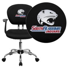 South Alabama Jaguars Embroidered Black Mesh Task Chair - H-2376-F-BK-ARMS-41091-EMB-GG