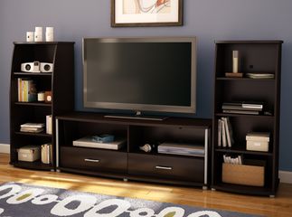 South Shore City Life 60" Two Drawer TV Stand with Bookcases in Chocolate - 4219662