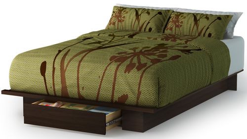 South Shore Holland Contemporary Full/Queen Platform Bed  with Drawer in Mocha - 3379215