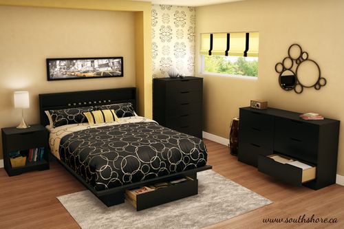 South Shore Holland Full/Queen Pure Black Bedroom Set - 5 Piece - 3370261