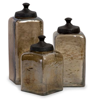 Square Brown Luster Canisters (Set of 3) - IMAX - 6975-3