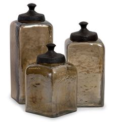 Square Brown Luster Canisters (Set of 3) - IMAX - 6975-3