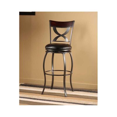 Stockport Swivel Stool - Pewter with Distressed Cherry Wood Panel - Hillsdale