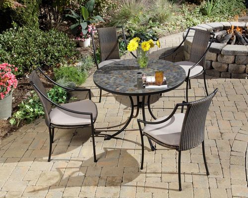 Stone Harbor Outdoor Table and 4 Laguna Dining Arm Chairs - Home Styles - 5601-3080