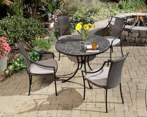 Stone Harbor Outdoor Table and 4 Laguna Dining Arm Chairs - Home Styles - 5601-3080
