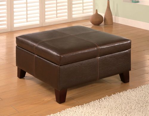 Storage Ottoman in Dark Brown Leather-like Vinyl - Coaster