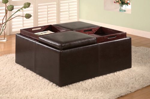 Storage Ottoman in Dark Brown Leather-like Vinyl - Coaster