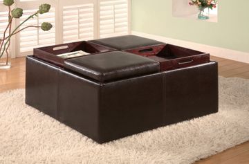Storage Ottoman in Dark Brown Leather-like Vinyl - Coaster