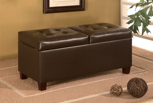 Storage Ottoman in Dark Brown Leather-like Vinyl - Coaster - COAST-15010391