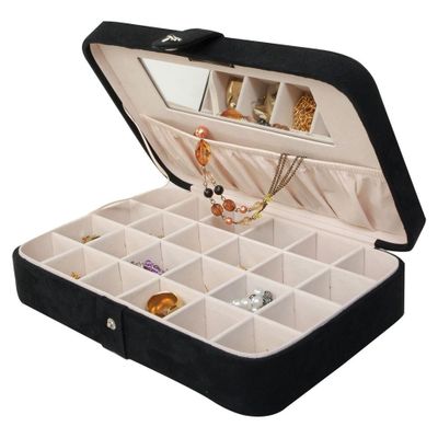 Sueded Jewelry Box with 24 Sections in Onyx Black - Maria - Jewelry Boxes by Mele - 0054562M