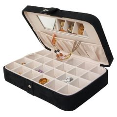 Sueded Jewelry Box with 24 Sections in Onyx Black - Maria - Jewelry Boxes by Mele - 0054562M