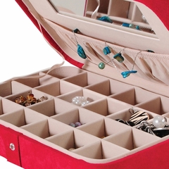 Sueded Jewelry Box with 24 Sections in Red - Maria - Jewelry Boxes by Mele - 0054522M