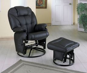 Swivel Glider with Ottoman in Black Leatherette - Coaster