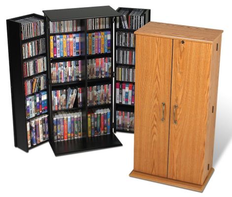 Tall Locking Media Storage Cabinet in Oak/Black - Prepac Furniture - OVS-0205
