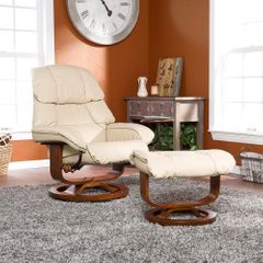 Taupe Leather Recliner and Ottoman - Holly and Martin