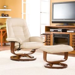 Taupe Leather Recliner and Ottoman - Holly and Martin
