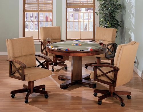 Three-in-One Game Table and Chair Set in Cherry / Walnut with Black Accents - Coaster