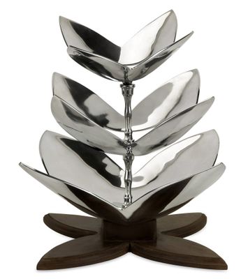 Three Tier Leaf Tray with Wood Base - IMAX - 60038