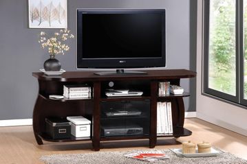 Transitional Media Console with Glass Doors and Shelves - 700659