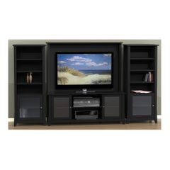 Tuxedo 58" TV Stand with 2 Curio Cabinets & Wall Panel - Nexera Furniture
