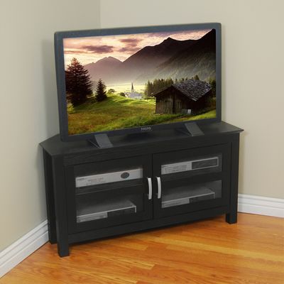 TV Stand - 44 Inch Castillo Corner Wood TV Stand in Black - W44CCRBL