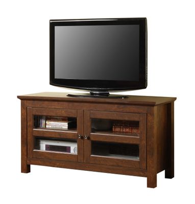TV Stand - 44 Inch Full Door Wood TV Console in Traditional Brown - WQ44CFDTB