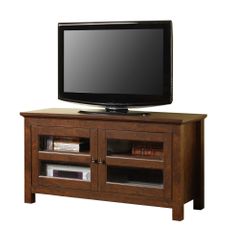 TV Stand - 44 Inch Full Door Wood TV Console in Traditional Brown - WQ44CFDTB