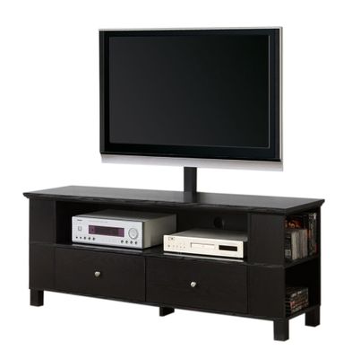 TV Stand - 60 Inch Wood TV Console with Mount and Multi-Purpose Storage in Black - P60CMPBL-MT