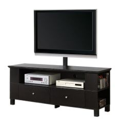 TV Stand - 60 Inch Wood TV Console with Mount and Multi-Purpose Storage in Black - P60CMPBL-MT