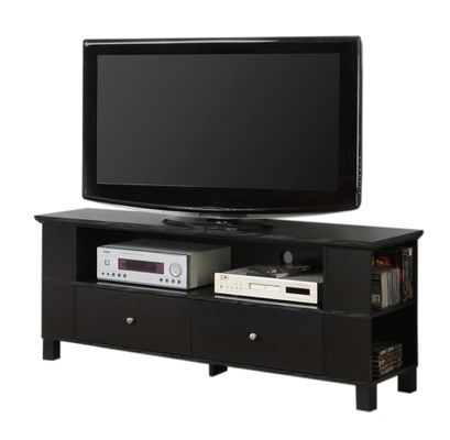 TV Stand - 60 Inch Wood TV Console with Multi-Purpose Storage in Black - P60CMPBL