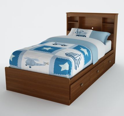 Twin Size Mates Bed with Headboard in Sumptuous Cherry - Willow - South Shore Furniture - 3356212-098