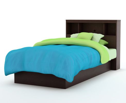 Twin Size Platform Bed with Headboard in Chocolate - South Shore Furniture - 3159-TBED-16