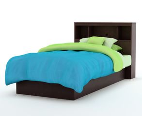 Twin Size Platform Bed with Headboard in Chocolate - South Shore Furniture - 3159-TBED-16