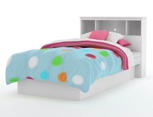 Twin Size Platform Bed with Headboard in Pure White - South Shore Furniture - 3050-TBED-11