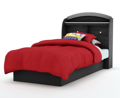 Twin Size Platform Bed with Headboard in Solid Black - South Shore Furniture - 3070-TBED-12