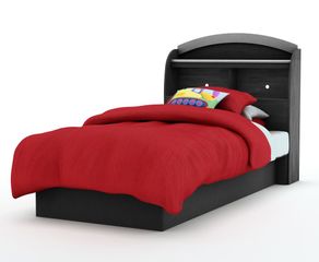 Twin Size Platform Bed with Headboard in Solid Black - South Shore Furniture - 3070-TBED-12