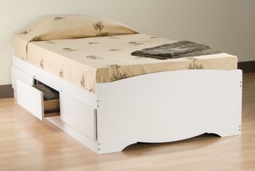 Twin Size Platform Storage Bed in White - Monterey Collection - Prepac Furniture - WBT-4100