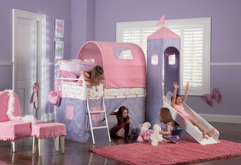 Twin Size Tent Bunk Bed with Slide - Princess Castle - Powell Furniture - 374-069